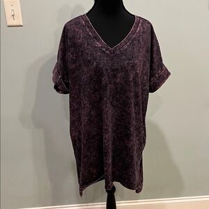 Zenana Outfitters Mineral Wash V-Neck Tee - Black and Pink